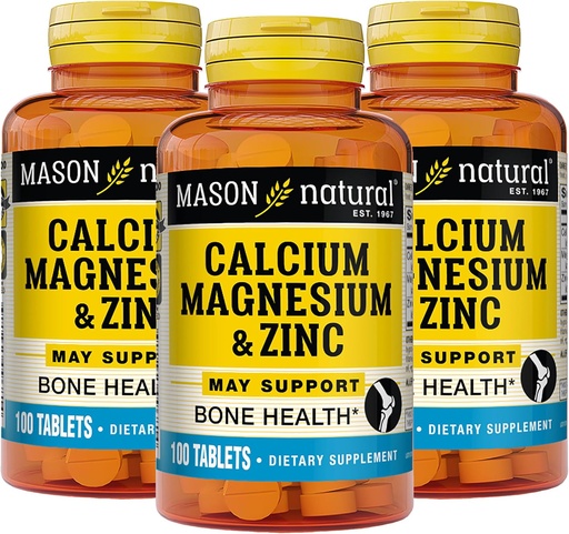 [BRSW2FI7OQFQMETA] Mason Natural Calcium Magnezij & cink, 300,Day Supply, Podpira normalno zdravje kosti in imunski sistem ojačevalec, 3 pakiranje