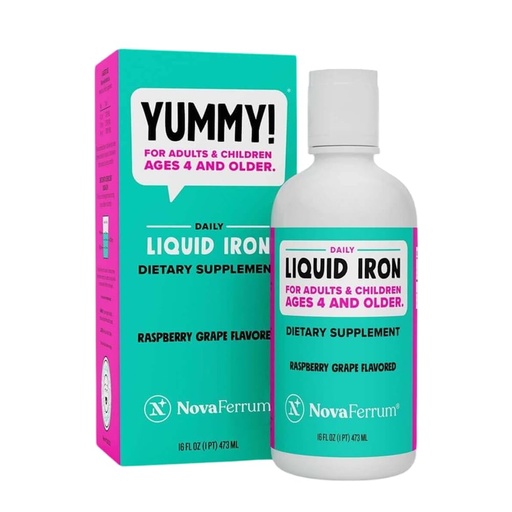 [BRSROCDQARYA2ALB] NovaFerrum Yummy 16 Fl Oz | Liquid Iron Supplement for Ages 4 & Up | 18mg of Iron/Tbsp | Gluten Free | Sugar-Free | Raspberry Grape