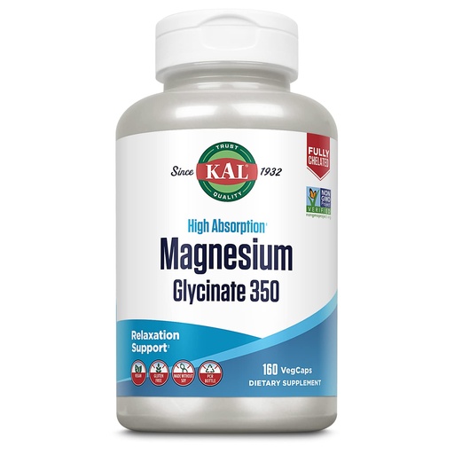 [BRSW2HT4AAFAYA33] KAL Magnesium Glycinate Capsules, Fully Chelated Magnesium Bisglycinate, High Absorption Magnesium Supplement, Healthy Bones, Muscle, Relaxation and Stress Support, Non-GMO 160 count