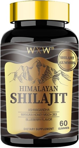 [BRSRAAQBC57AMC3O] WXW Himalayan Shilajit Gummies, 60 Count, Blueberry Flavor, Supports After Training Recovery, Immune System, Digestion, Mind & Memory, Healthy Heart, Cognitive Abilities (1 Bottle, Gold Shilajit)