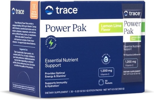 [BRSWI2YDAQNB6YDU] Trace Minerals Power Pak Multivitamin y Packets Multimineral - Electrolyte Support - 1200 mg Vitamina C plus 70+ Trace Minerals - Limo Lime Flavor - 30 Packets