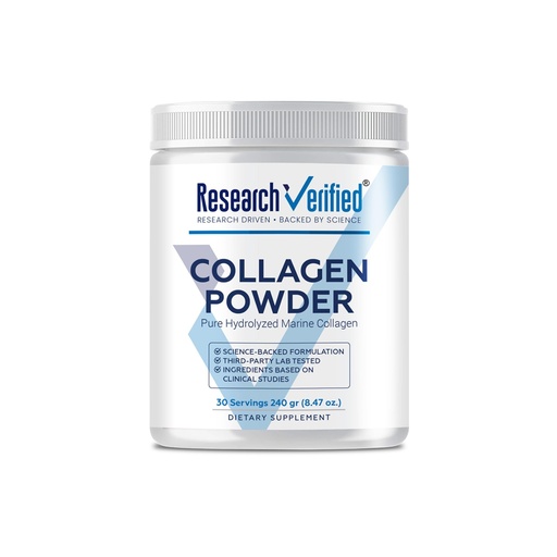 [BRSWYEIKDJ4AE3LF] Research Verified® Collagen Powder - Hydrolyzed Marine Collagen Peptides - Unflavored - Skin Hydration and Elasticity, Muscle Recovery, Non GMO - 30 Scoops Per Container - 1 Month Supply