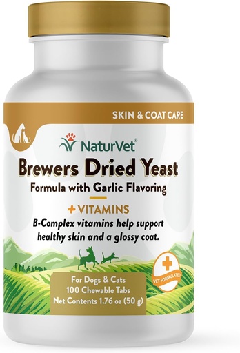 [BRSWI2YEBABWKF34] NaturVet Brewers Dried Yeast Formula with Garlic Flavoring Plus Vitamins for Dogs and Cats, Chewable Tablets, Made in The USA with Globally Source Ingredients 100 Count