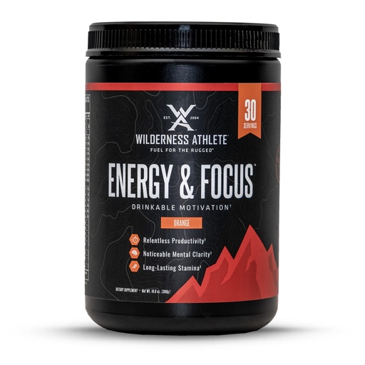 [BRSW2AQ6BB7GAHT6] Wilderness Athlete - Energy & Focus | Energy Pre Workout for Women & Men - Energy Powder Drink Mix with Natural Caffeine - Low-Carb, Zero Sugar, No Crash Workout Powder - 30 Serving Tub (Orange)