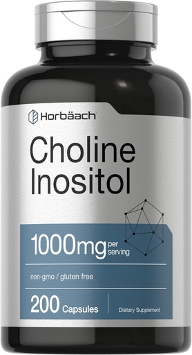 [BRSWGH3QOZ7A2335] Horbaach Choline Inositol 1000mg Supplement | 200 Capsules | Non-GMO, Gluten Free