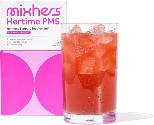 [BRSRMCATCJ5AECD5] MIXHERS Hertime PMS - Suport hormonal pentru femei - PMS & Confort menstrual - cu Chasteberry, Peony Roots, Siberian Ginseng - Supliment pentru femei - 15 bautura Pachete - Zahăr gratuit - rodie Mango