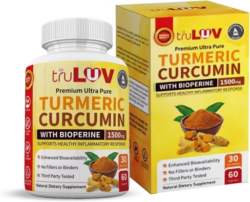 [BRSRAAILOFYQACTO] Turmeric Curcumin with Bioperine Ginger Supplement 1500mg 60 Capsules– Natural Dietary Supplement for Health Non-GMO | Gluten Free