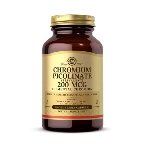 [BRSWIYT3OMABO3LU] Solgar Chromium Picolinate 200 mcg, 180 Vegetable Capsules - Supports Healthy Blood Sugar Metabolism - Non-GMO, Vegan, Gluten Free, Dairy Free, Kosher - 180 Servings