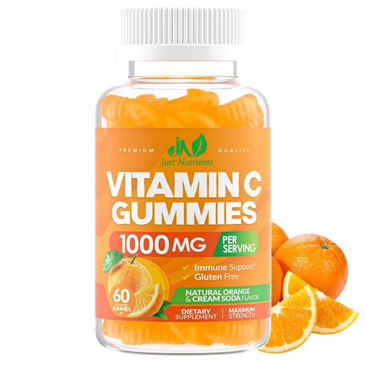 [BRSWGCA3C4HGMEL6] Vitamin C Gummies 1000mg – Chewable Multivitamin for Adults & Kids with Zinc for Immune & Collagen Support – Maximum Strength, Natural Orange Flavor – Gluten Free, Non-GMO, Vegetarian – 60 Gummies