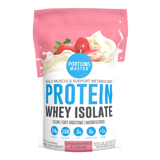 [BRSWKF3YOMBBK3DC] Portions Master CFM Whey Isolate Protein Powder, 2 LB, 23g Low Carb, Low Fat, Cold-Processed, Fast Absorbing, Muscle Growth & Recovery Support (Strawberries & Cream)