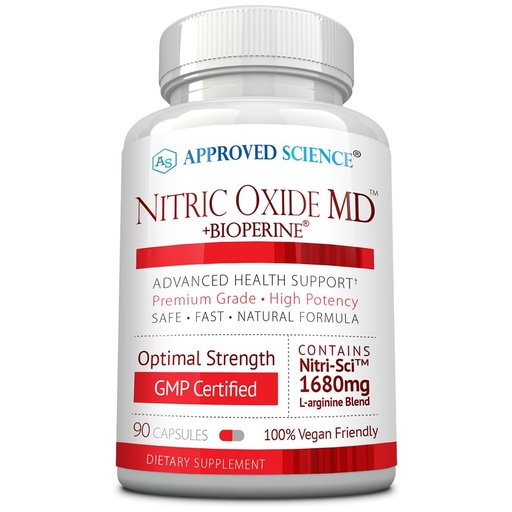 [BRSWGBQDBEFWAAL4] Approved Science Nitric Oxide MD - Muscle Development, Lean Body Mass, Improve Oxygen Supply, Boost Energy - 90 Capsules - 1 Bottle