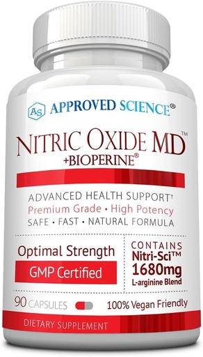 [BRSWGBQDBEFWAAL4] Godkänd vetenskap Nitric Oxide MD - Muscle Development, Lean Body Mass, Förbättra syreförsörjning, Boost Energy - 90 kapslar - 1 flaska