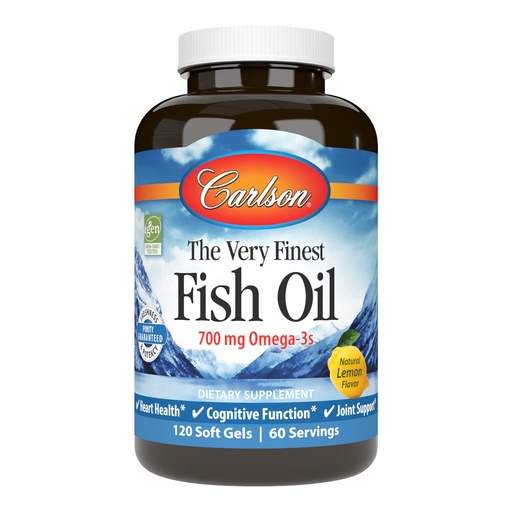 [BRSWIYILCUABM33Y] Carlson - The Very Finest Fish Oil, 700 mg Omega-3s, Norwegian Fish Oil Supplement, Wild Caught Omega-3 Fish Oil, Sustainably Sourced Fish Oil Capsules, Omega 3 Supplement, Lemon, 120 Softgels