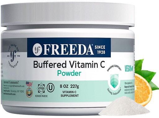 [BRSW2AIOCB6QADLP] FREEDA Buffered Vitamin C Powder – Non-Acidic, Stomach-Friendly Vitamin C for Sensitive Individuals – Vegan, Kosher, Sugar-Free Immune Support – 8 oz