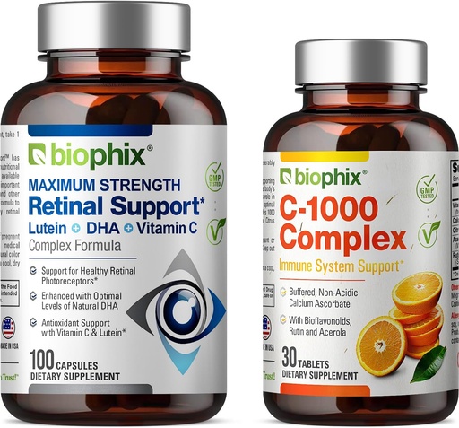[BRSWGEA2CMGQOCLO] biophix Retinal Support Maximum Strength Complex Formula 100 Capsules - Free C-1000 30 Tablets - Zinc Vitamin C E Lutein DHA Omega-3 Astaxanthin Hyaluronic Acid - Supports Eye Vision Health
