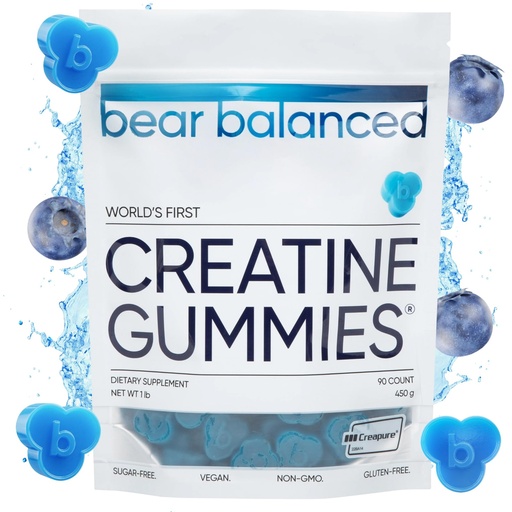 [BRSRO2QCCF5AKYDZ] Bear Balanced Creatine Gummies for Men & Women - Creapure® Creatine Monohydrate, L-Theanine, L-Tyrosine & B12 for Muscle Growth, Strength, Focus, Energy & Health - Low Calorie, Sugar-Free, & Vegan