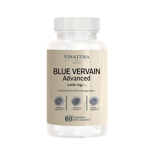 [BRSROAIZAQMQYHLD] VINATURA Blue Vervain Advanced with Ashwagandha - 1400mg per serv, Blue Vervain Capsules, Blue Vervain Tea Alternative, Brain Health, Stress Relief, Ashwagandha Supplements - 60 Capsules