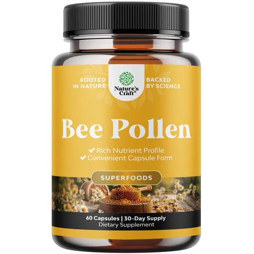 [BRSRA2QYO4PRMELF] Bee Pollen Pills for Breast Growth 60 Ct - Bee Pollen Supplement 1000mg Serving with Naturally Occurring B Vitamins Minerals & Enzymes - Breast Support Supplement - Vegetarian Non-GMO & Gluten Free