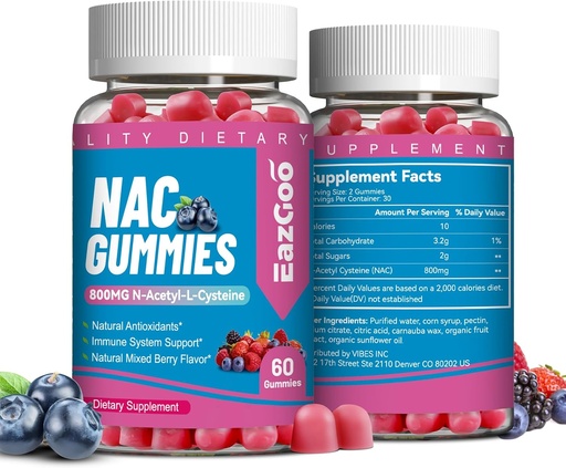 [BRSRAFQROUFBGGTF] NAC Gummies 800mg, N-Acetyl Cysteine papildinājums, NAC papildinājums Imūnās sistēmas un antioksidantu, ne-GMO, bez glutēna, Vegan - 120 skaitļi