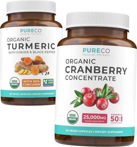 [BRSRAYDYAR4AAEL6] Turmeric & Cranberry Concentrate (4-Month Supply) Cranberry Curcumin Bundle of Organic Turmeric Curcumin with Black Pepper & Ginger (120 Caps) & Organic Cranberry Concentrate 50:1 Extract (120 Caps)