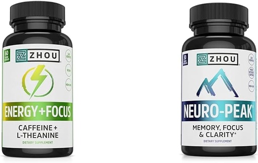 [BRSRAY33CMMWO33A] Zhou Caffeine 100mg L-Theanine 200mg Nootropic 60 Capsules and Neuro Peak Brain Support DMAE Bacopa 30 Capsules