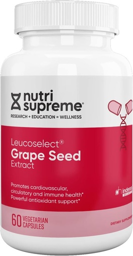 [BRSWIGYIAENGK23M] Nutri Supreme Grapeseed Extract Leucoselect, Polyphenols for Super Antioxidant Support, Cardiovascular Health, Kosher Certified 60 Capsules