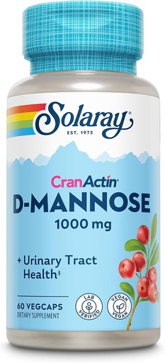 [BRSWIYQ5A57BYDLG] Solaray D- Mannose 1000mg CranActin Cranberry kivonat - D Mannose Cranberry kiegészítés C-vitaminnal - Támogatja a vizelet tract és a hólyag egészség - Vegan, 60 napos garancia, 30 szerváció, 60 VegCaps