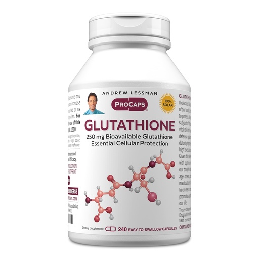 [BRSWYZYZCMDRUCAU] ANDREW LESSMAN Glutathione 250 mg - 240 Capsules - Powerful Antioxidant, Reduces Oxidative Stress. Bioavailable, Protects Cells, Tissues, Organs. Supports Immune Health. Easy-to-Swallow Capsules.