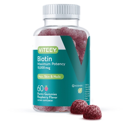 [BRSWYCQ6O57WYG3L] Viteey Biotin Gummies - 10,000 mcg - 60 Count | for Hair Skin and Nails - Biotin for Hair Growth Gummies - Vegan, Gluten-Free, Non-GMO