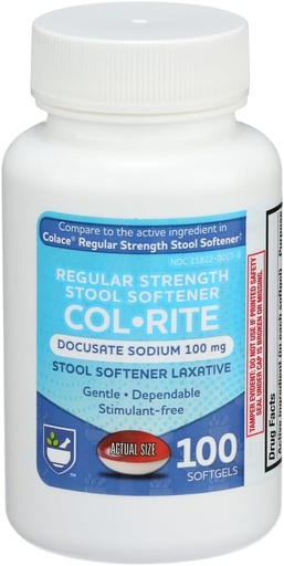 [BRSWIYAHCUPBUDQ7] Rite Aid Col-Rite Stool Softener Capsules, 100 mg - 100 Count | Stool Softeners Softgels | Colace Stool Softener | Laxatives for Constipation | Personal Care | Stimulant Free for Dependable Relief