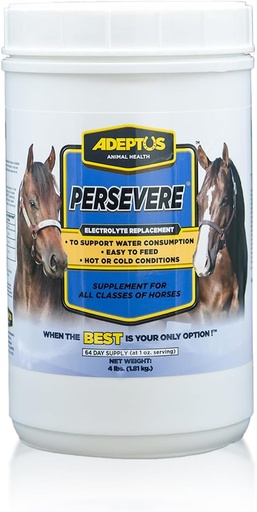 [BRSWIZT6O4DAGGTO] Adeptus Nutrition Persevere Electrolyte Supplement for All Classes of Horses, Supports Hydration, Balanced Formula for Sweat Replacement, Prebiotic Yeast Base, Easy-Feed Powder, 4 Lbs