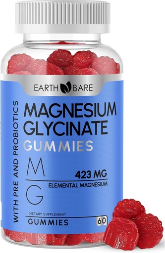 [BRSRMEAHOQHR6D34] Magnesium Glycinate Gummies - High Potency Magnesium Supplement with Maximum 423mg of Elemental Magnesium, Pre and Probiotics | Magnesium Bisglycinate for Superior Health Support | 60 Count