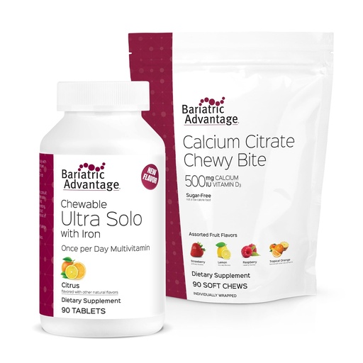 [BRSROAD7CUFQMAY6] Bariatric Advantage Chewable Ultra Solo with Iron - Citrus, 30 Count and Calcium Citrate Chewy Bites 500 mg - Assorted Fruit Flavor,90 Count