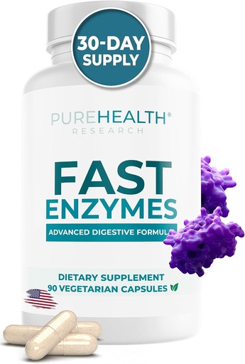 [BRSRMHQ7CUIQOD3K] PUREHEALTH RESEARCH Made in USA Digestive Enzyme Supplement - Premium Lactase and Lipase Enzymes for Digestion - No More Bloating Relief & Better Digestive Health, 90 Capsules for 1 Month