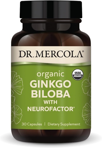 [BRSW2FQBCJ6ROHTF] Dr. Mercola Organic Ginkgo Biloba with NeuroFactor - Supports Brain Health - Standardized Ginkgo Leaf Extract - Polyphenol-Rich Coffee Fruit - 30 капсул