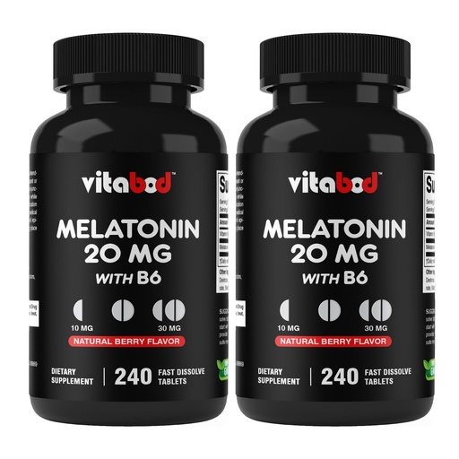 [BRSRMEA5BUCAAETP] Vitabod Melatonin 20 mg - 240 Fast Dissolve Tablets - Drug Free - Natural Berry Flavor - Vegetarian, Non-GMO, Gluten Free 240 Count (Pack of 2)