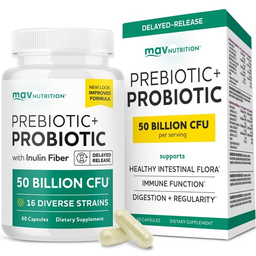 [BRSWGGQDA56QKCDH] Prebiotics and Probiotics | 50 Billion CFU, 16 Probiotic Strains & Inulin Prebiotic Fiber | Delayed Release Capsules | Gut Health Support | Prebiotics and Probiotics for Women & Men | Non-GMO | 60 Ct