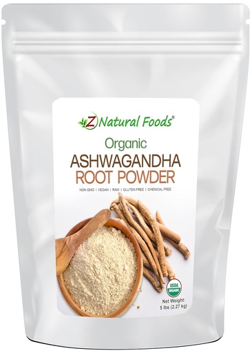 [BRSWGAQQBEJQGF35] Z Natural Foods Organic Ashwagandha Root Powder - Bulk 5 lb Size - Powerful Adaptogen & Ayurvedic Superstar - Make Your Own Capsules & Pills - 100% Pure, Raw, Chemical Free, Non-GMO