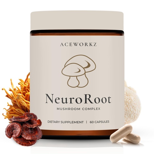 [BRSWYZIYC4HAI2DJ] NeuroRoot Organic Mushroom Supplement - Lion's Mane Reishi Cordyceps 10 Mushroom Blend - 10:1 Fruiting Body Extract - Memory, Focus, Immune Support - BioPerine® Enhanced Absorption (60 Capsules)