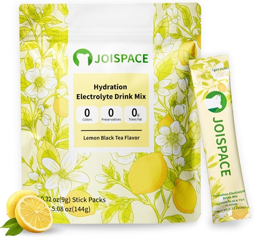 [BRSRAGL7A4MB4FDJ] JOISPACE Electrolyte Drink Mix with Tea Polyphenols | Fast Hydration & Electrolytes Boost | Non-GMO, Vegan, Gluten-Free | Lemon Tea, 16 Servings