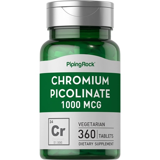 [BRSRMYIFAEBRQ3AU] Piping Rock Chromium Picolinate 1000mcg | 360 Tablet Pills | Vegetarian, Non-GMO, Gluten Free Supplement