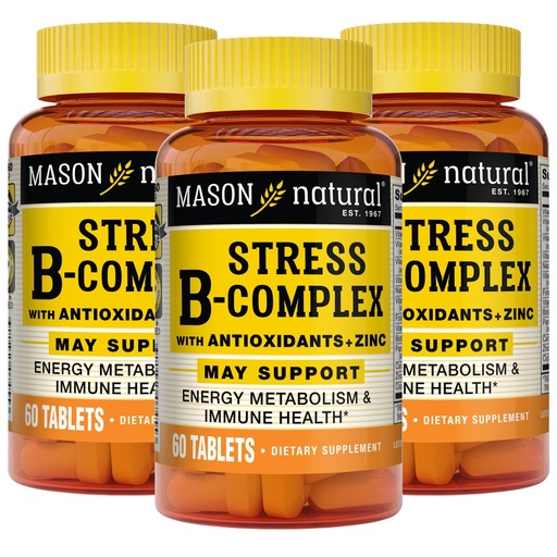 [BRSRMFIEARYBG3A4] MASON NATURAL Stress B,Complex with Antioxidants + Zinc, 6 Month Supply, Dual Action Formula, Supports Energy Metabolism & Immune Health, 3 Pack