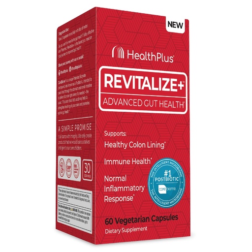 [BRSRMGQNDECQOALB] Health Plus Revitalize+ CoreBiome Butyrate Postbiotic for Complete Digestive Health, Leaky Gut & Colon | Gut Health Supplement for Men & Women | 60 Capsules, 30 Servings