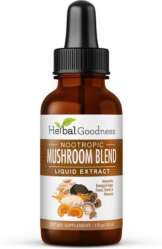 [BRSRAYY6BMAQIHL5] Nootropic 8-in-1 Mushroom Extract Liquid - 1 fl. oz Bottle | Lion's Mane, Reishi, Turkey Tail, Cordyceps, Chaga, Maitake, Shiitake & Oyster Mushroom Tincture | Immune Support & Cognitive Function