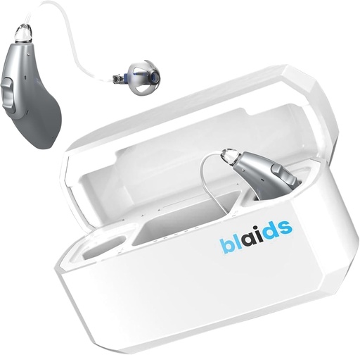[BRSRAZYLOV4GCAIZ] BlaidsX Neuro Rechargeable RIC + Programmable Hearing Aids for Adults with Mobile App Hearing Test & Noise Cancellation, Hearing Aids for Seniors, Dual Mic & 96 DSP Channels. USA-Made Processor