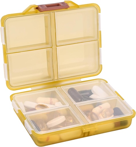 [BRSROC3QAEAWYYLL] Placa de viagem Organizador Pequeno 8 Compartimentos Grade Porta-Pílulas Caixa - Portable Medicine Container Case - Daily Weekly Medication Organizer