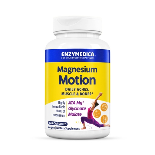 [BRSRMFL7BZYRM3TA] Enzymedica Magnesium Motion Supplement for Women & Men - Triple Magnesium Complex, ATA Mg, Malate & Glycinate, Muscle & Bone Health Support Capsules, High Bioavailability, Vegan, Gluten Free- 120 Caps