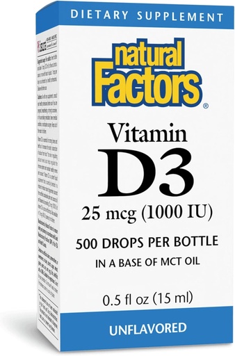 [BRSWI2QGDF5ROH3U] Natural Factors Vitamin D3 1000iu Liquid 0.5 OZ (Multi-Pack)