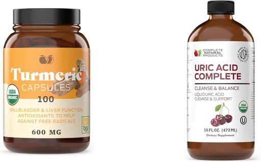 [BRSROHQTO57GKC3B] Complete Natural Products Turmeric 100 Cápsulas & Ácido Urico Complete 16 onças Bundle