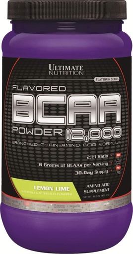[BRSWIZQROZ5RAEI3] Ultimate Nutrition Flavored BCAA Powder 12,000, Post Workout Recovery Drink, 3g Leucine 1.5g Valine 1.5g Isoleucine, Branch Chain Amino Acids Supplements for Muscle Recovery, 60 Servings, Lemon Lime